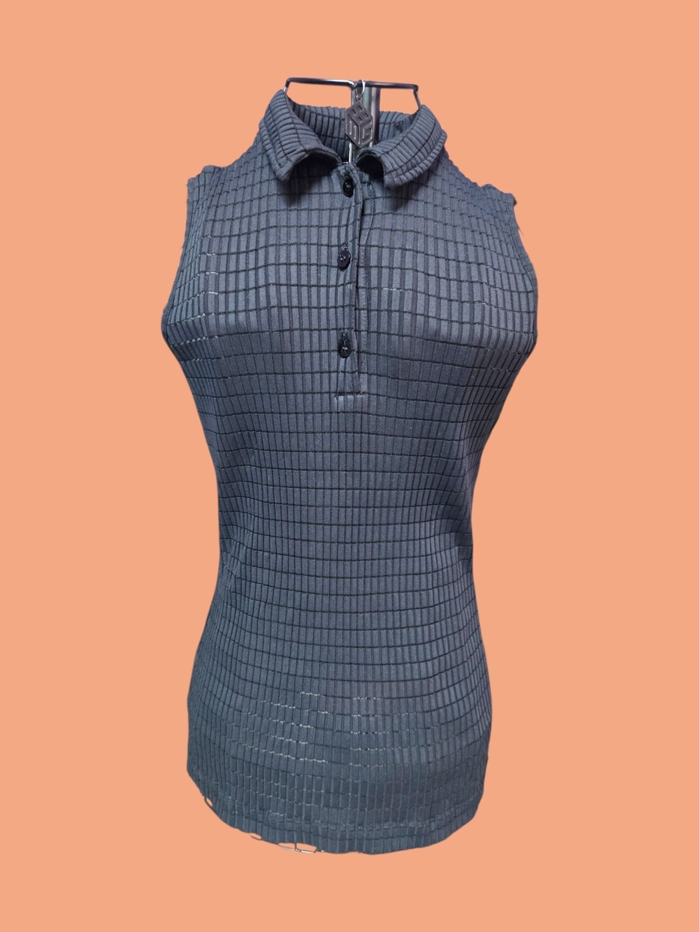 Sleeveless Collared Knit Polo Tank Top - Gray